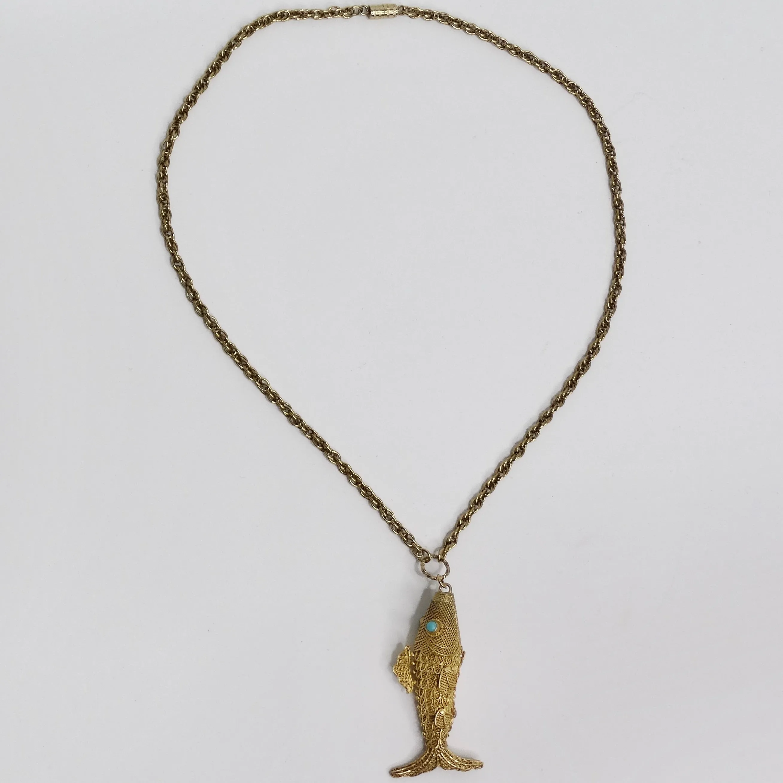 18K Gold Plated Silver Swimming Fish Necklace Circa 1970