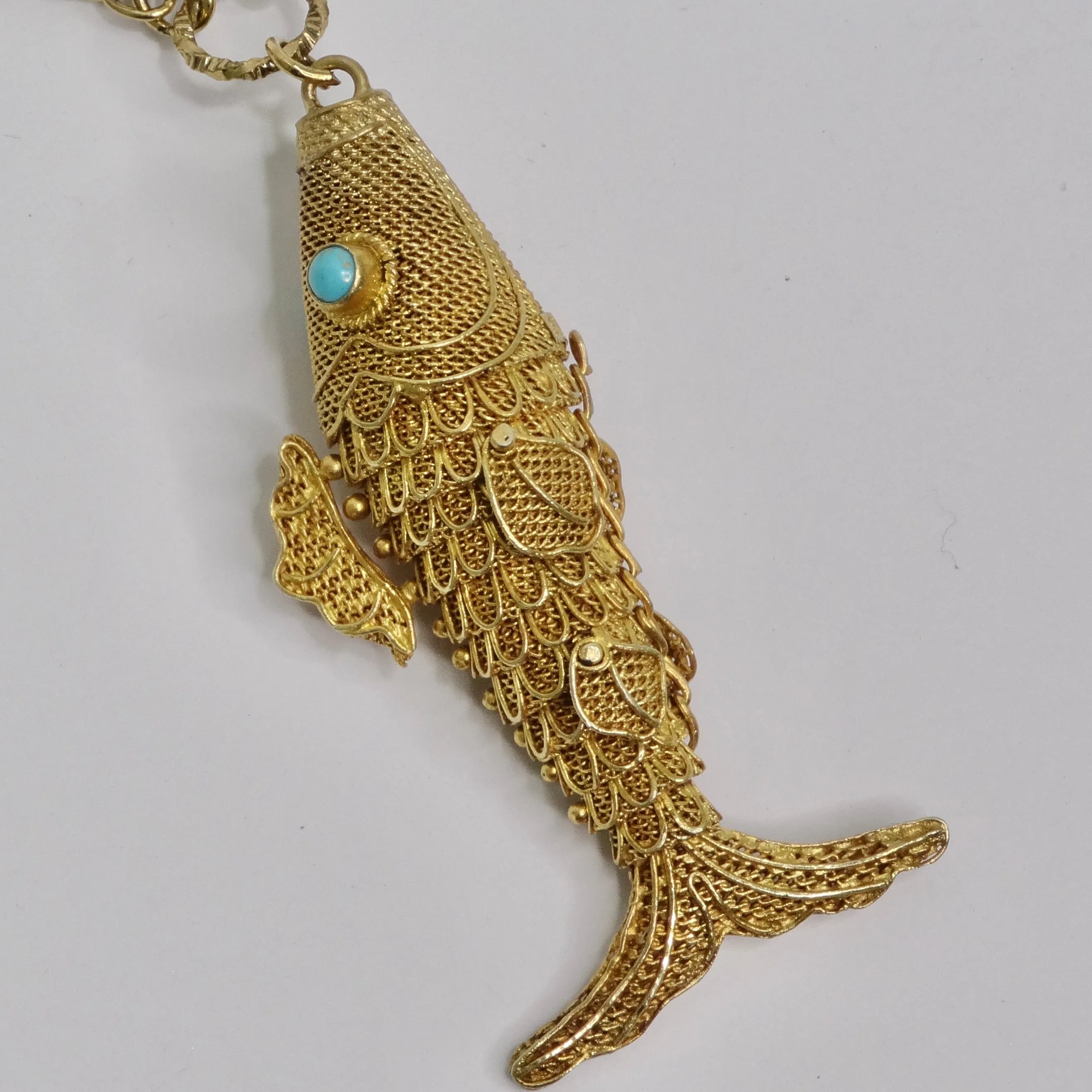 18K Gold Plated Silver Swimming Fish Necklace Circa 1970