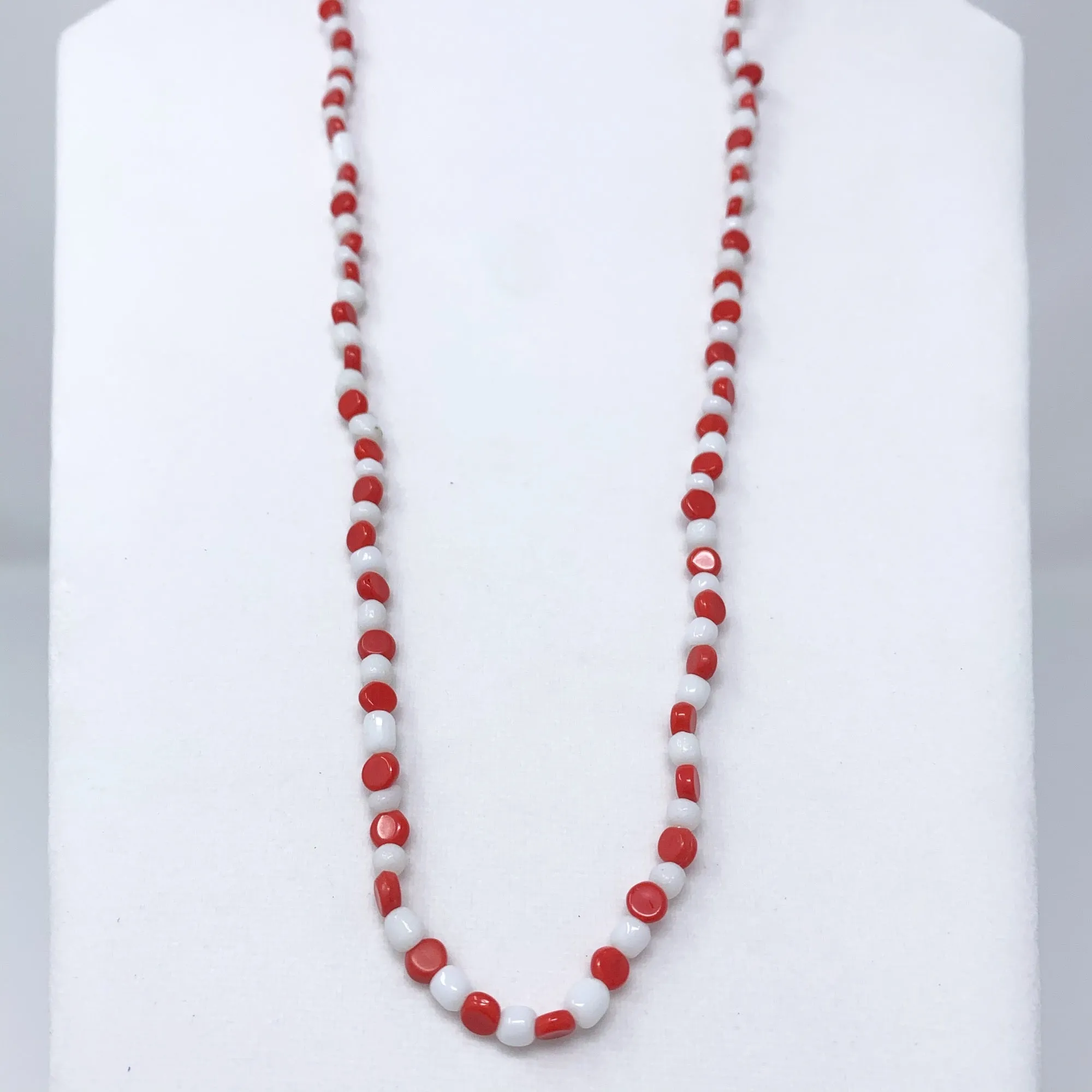 27" Red and White Glass Bead Necklace (Dozen)