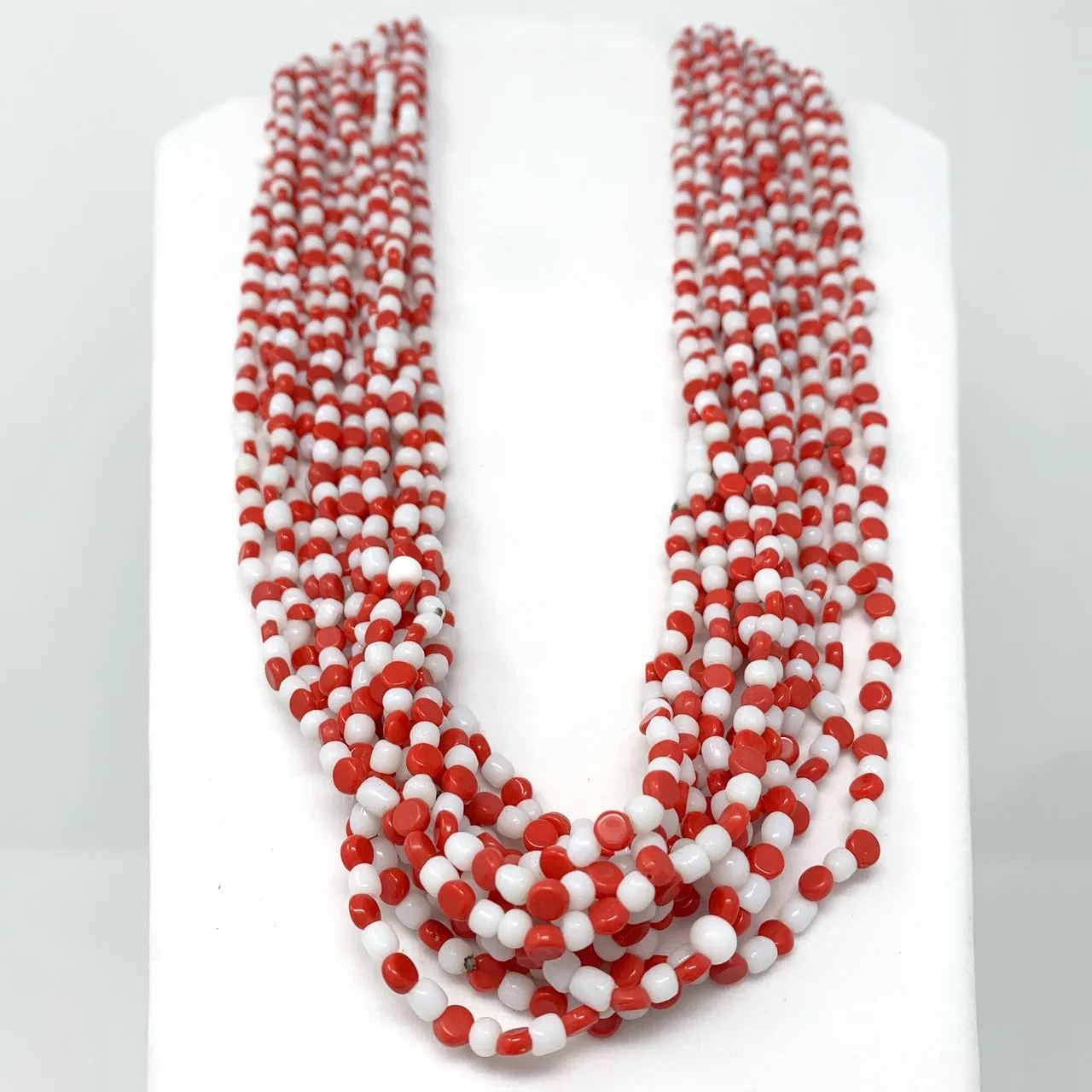 27" Red and White Glass Bead Necklace (Dozen)