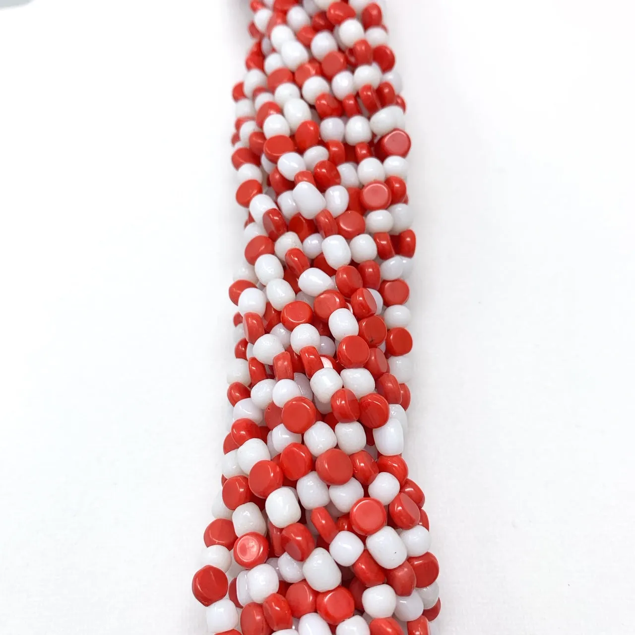 27" Red and White Glass Bead Necklace (Dozen)