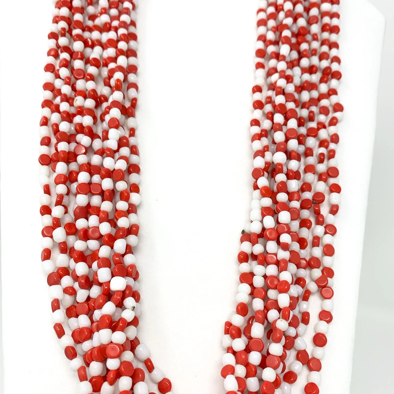 27" Red and White Glass Bead Necklace (Dozen)
