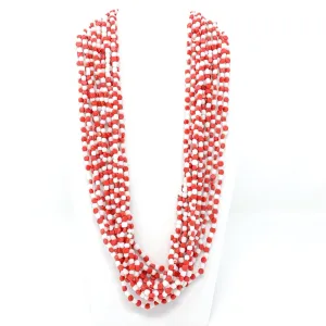 27" Red and White Glass Bead Necklace (Dozen)