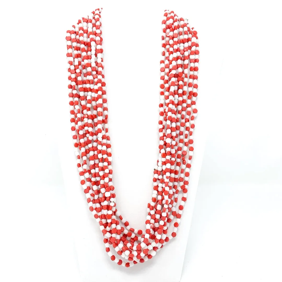 27" Red and White Glass Bead Necklace (Dozen)