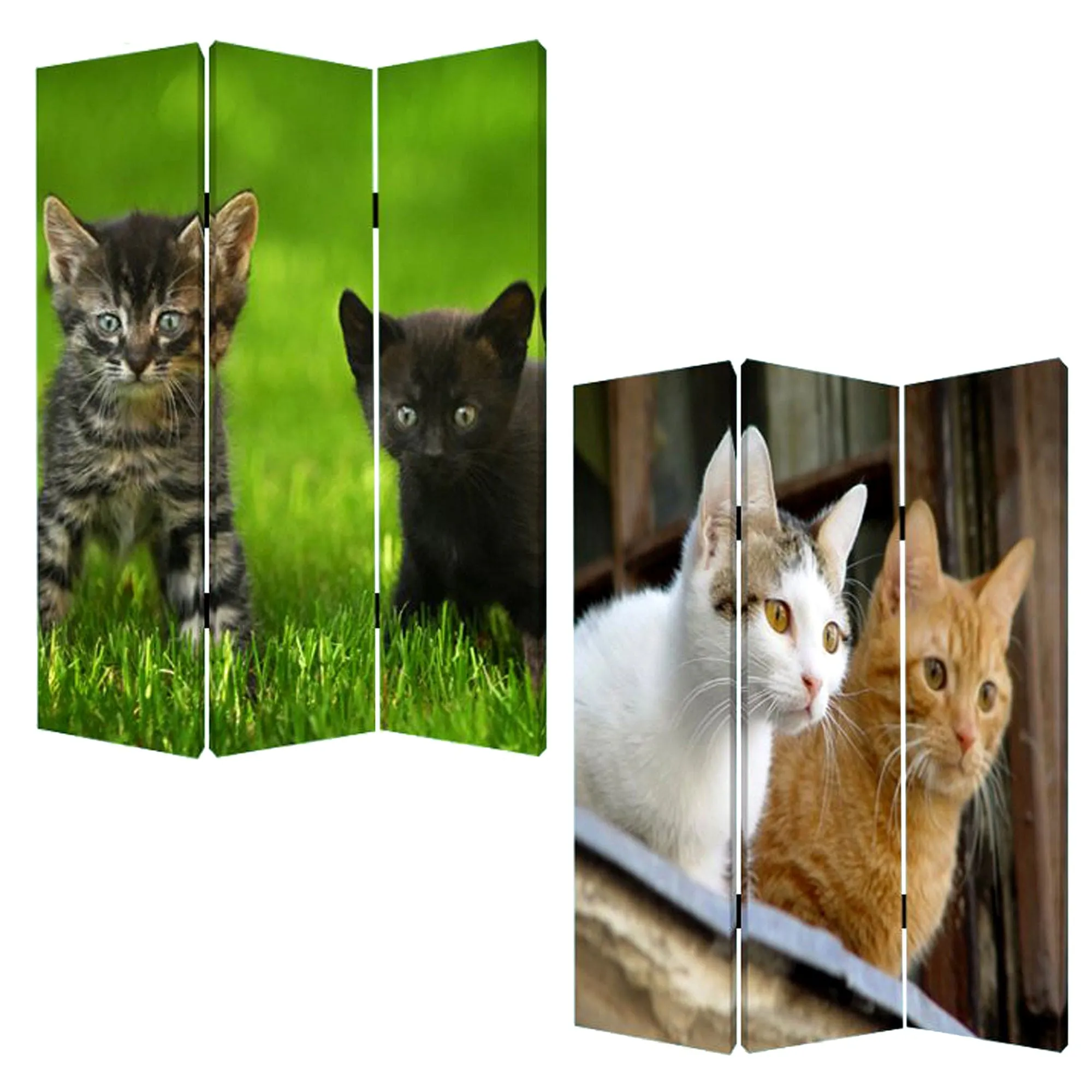 48 X 72 Multi Color Wood Canvas Curious Cat  Screen