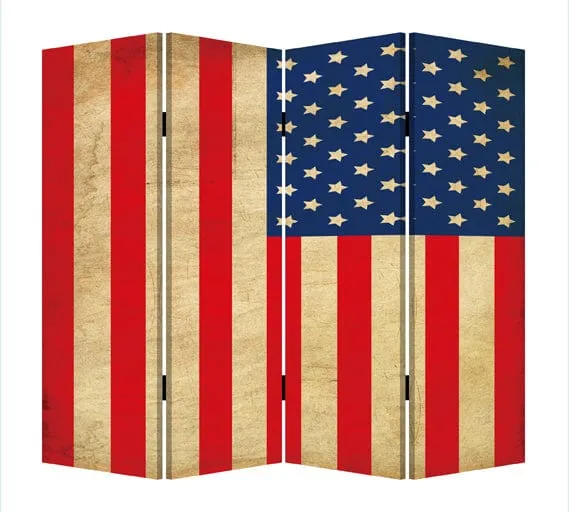 84" X 84" Blue And Red Wood Canvas American Flag Screen