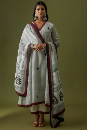 All Over Hand Embroidered Motif Cotton Silk Kurta Pant Set