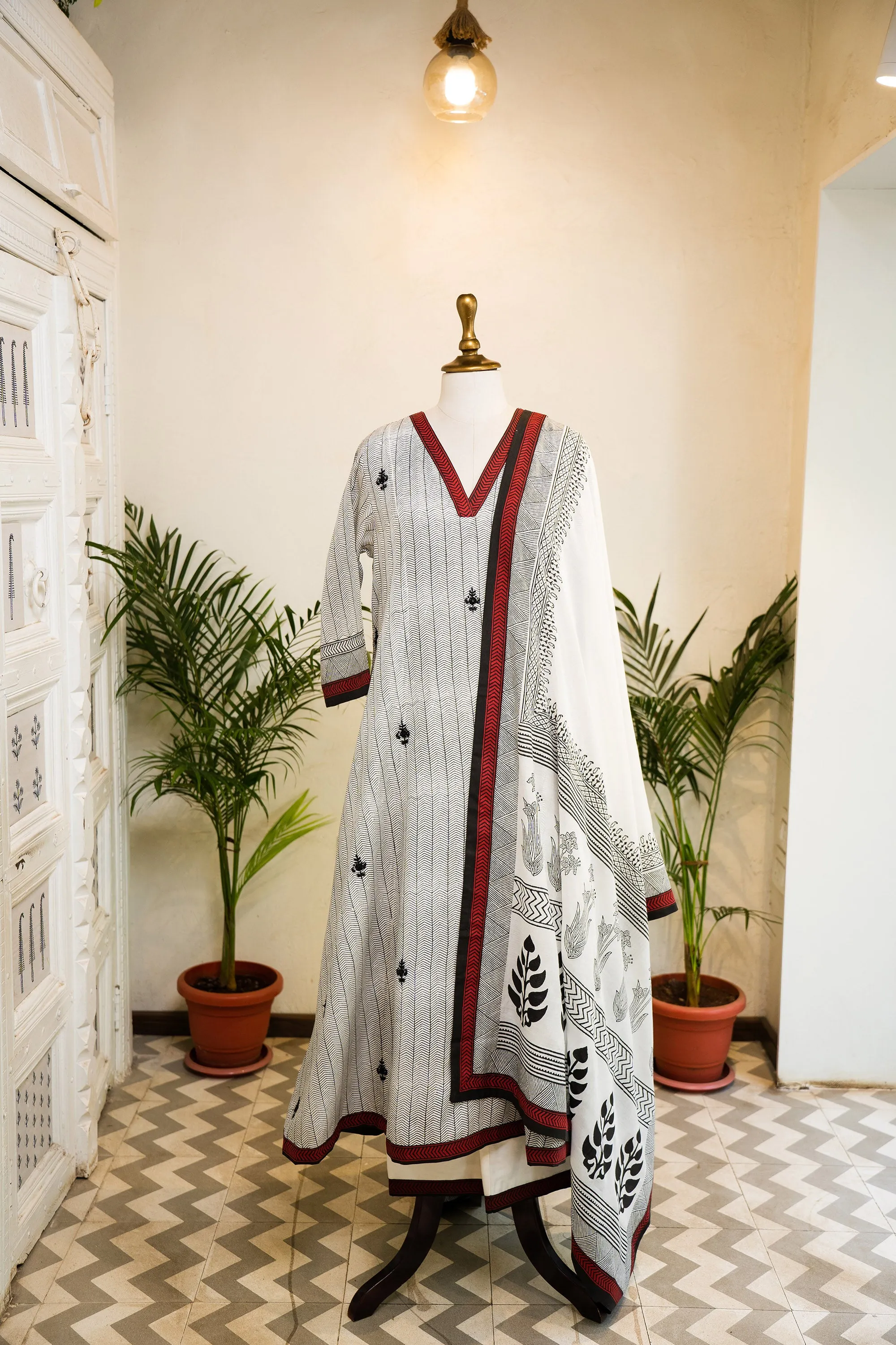 All Over Hand Embroidered Motif Cotton Silk Kurta Pant Set