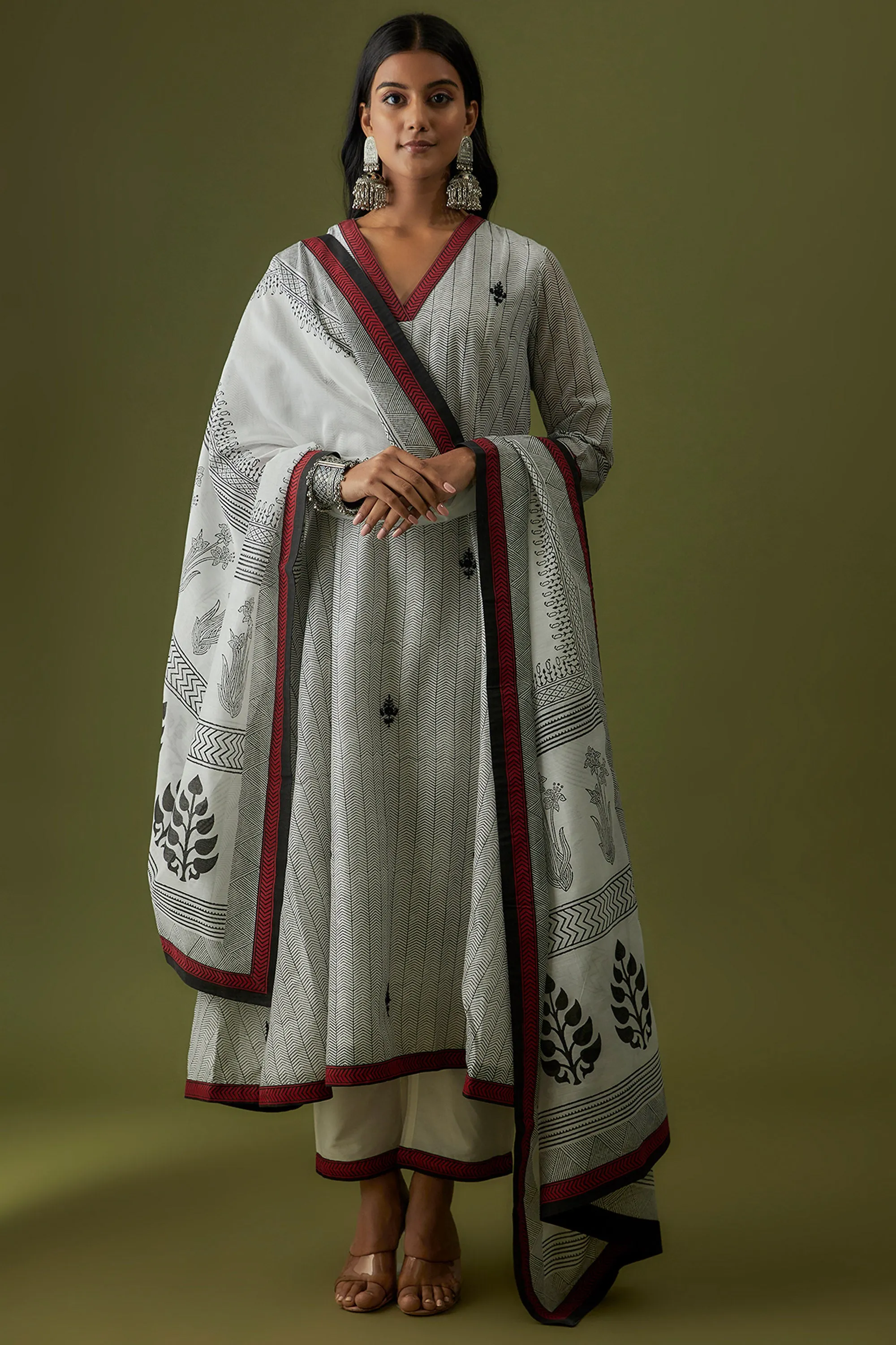 All Over Hand Embroidered Motif Cotton Silk Kurta Pant Set