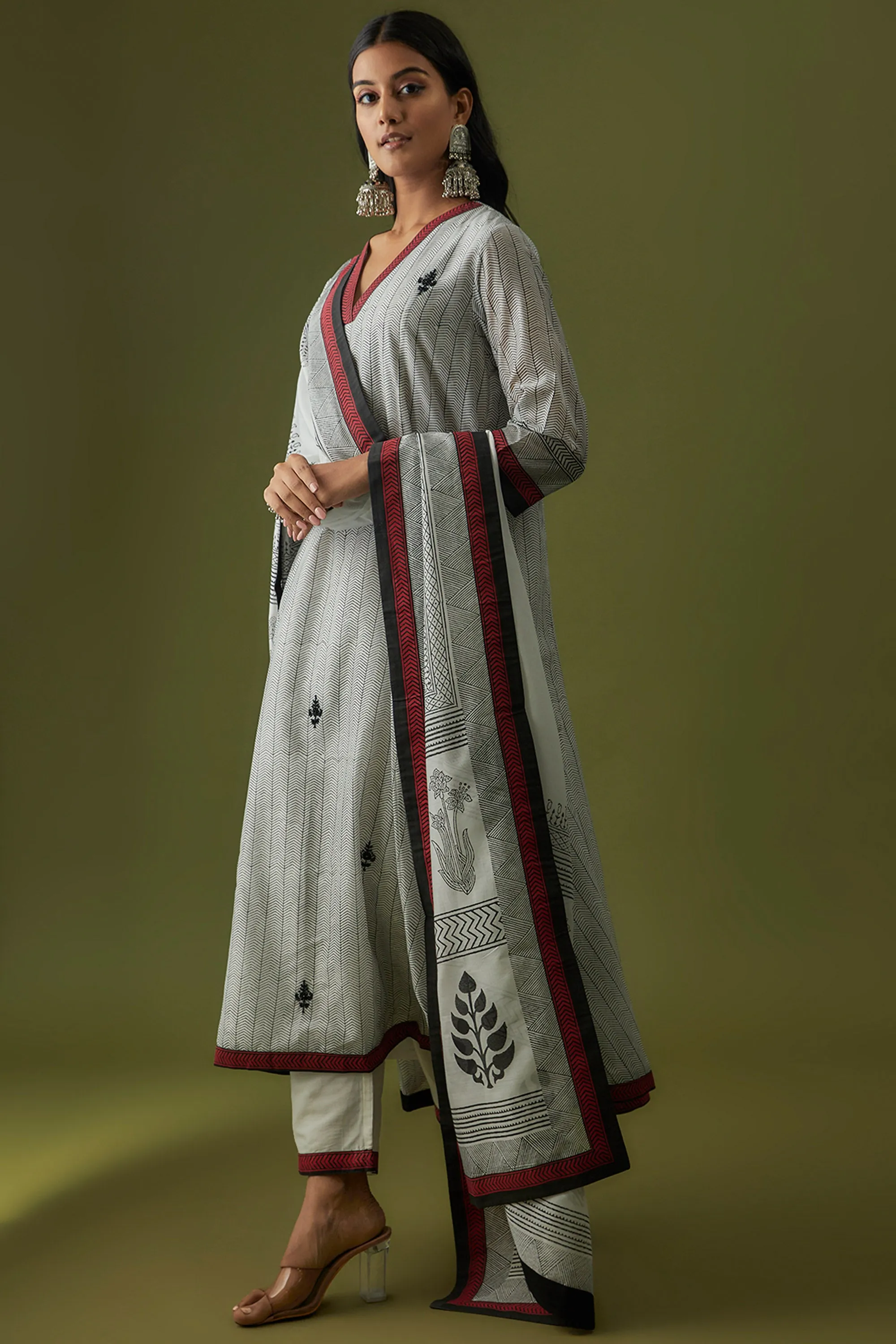 All Over Hand Embroidered Motif Cotton Silk Kurta Pant Set