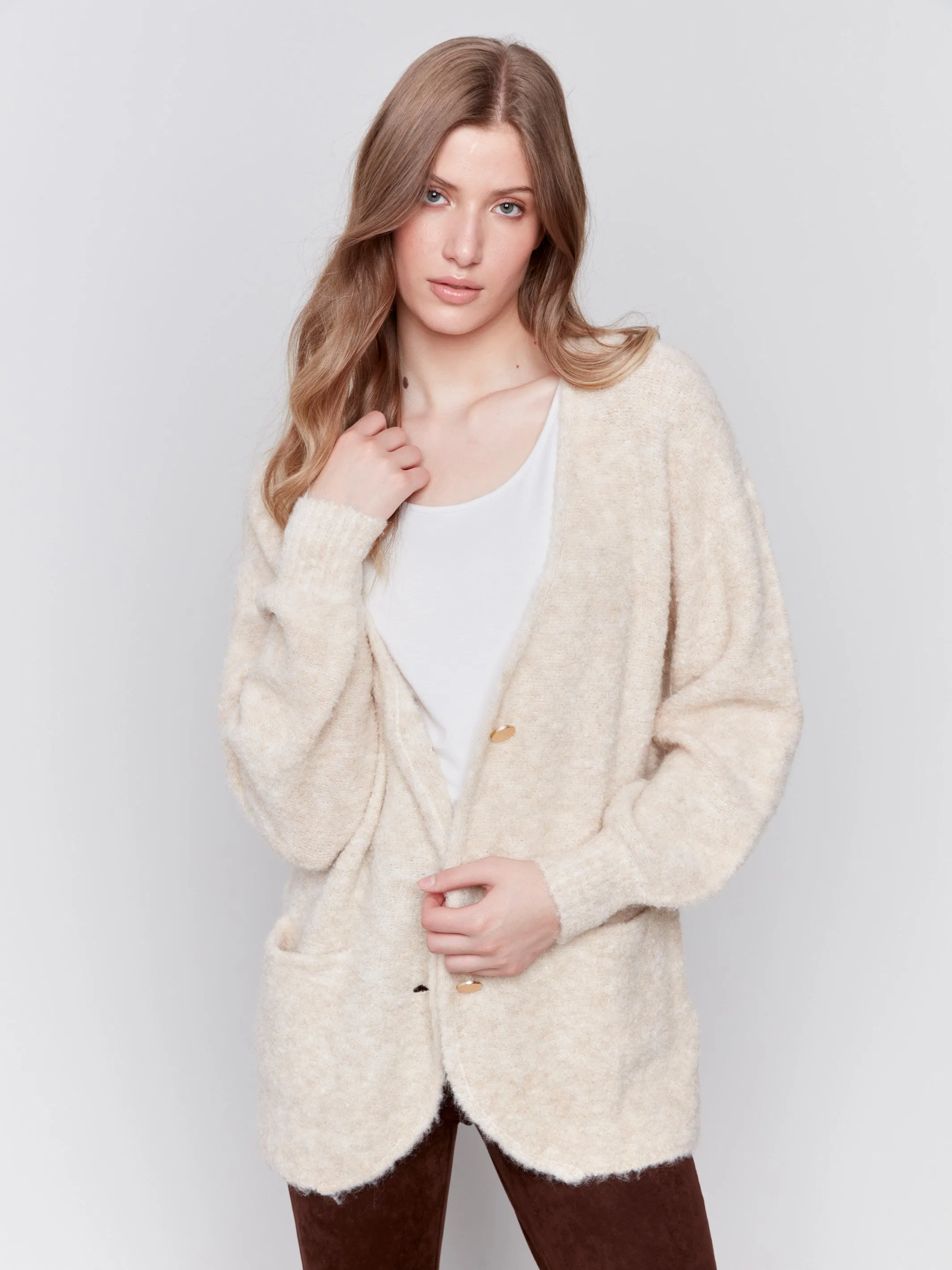 Boucle Knit Cardigan - Beige - H-Beige