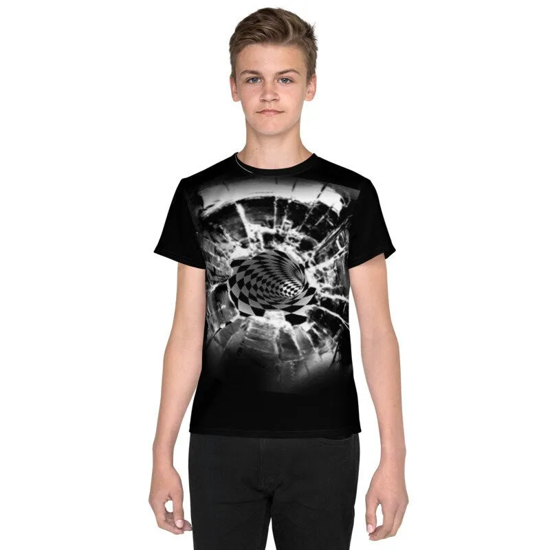 Bullet Hole Vortex Kids,Teen/Youth T-Shirt Optical illusion,Black/White Hypnotic Unisex T-shirt, Thanksgiving/bday/christmas gift