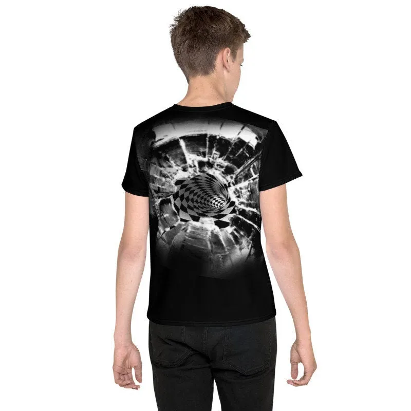 Bullet Hole Vortex Kids,Teen/Youth T-Shirt Optical illusion,Black/White Hypnotic Unisex T-shirt, Thanksgiving/bday/christmas gift