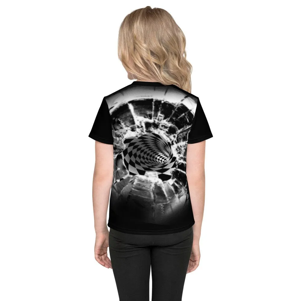 Bullet Hole Vortex Kids,Teen/Youth T-Shirt Optical illusion,Black/White Hypnotic Unisex T-shirt, Thanksgiving/bday/christmas gift
