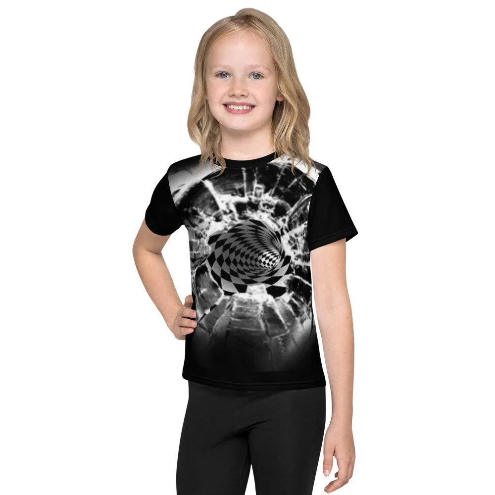 Bullet Hole Vortex Kids,Teen/Youth T-Shirt Optical illusion,Black/White Hypnotic Unisex T-shirt, Thanksgiving/bday/christmas gift