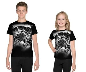Bullet Hole Vortex Kids,Teen/Youth T-Shirt Optical illusion,Black/White Hypnotic Unisex T-shirt, Thanksgiving/bday/christmas gift