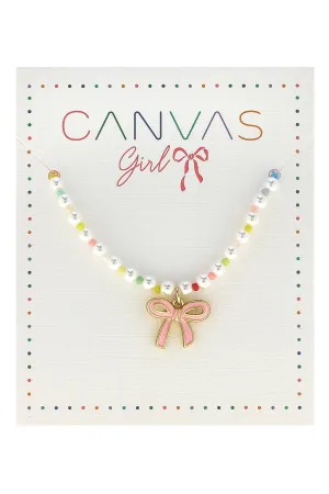 Canvas Style - Clementine Beaded Pearl Enamel Bow Children's Necklace