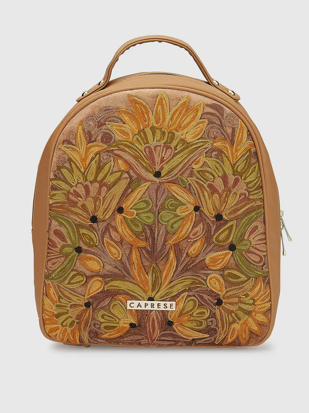 Caprese Tresna Embroidery Backpack Handbag Fawn