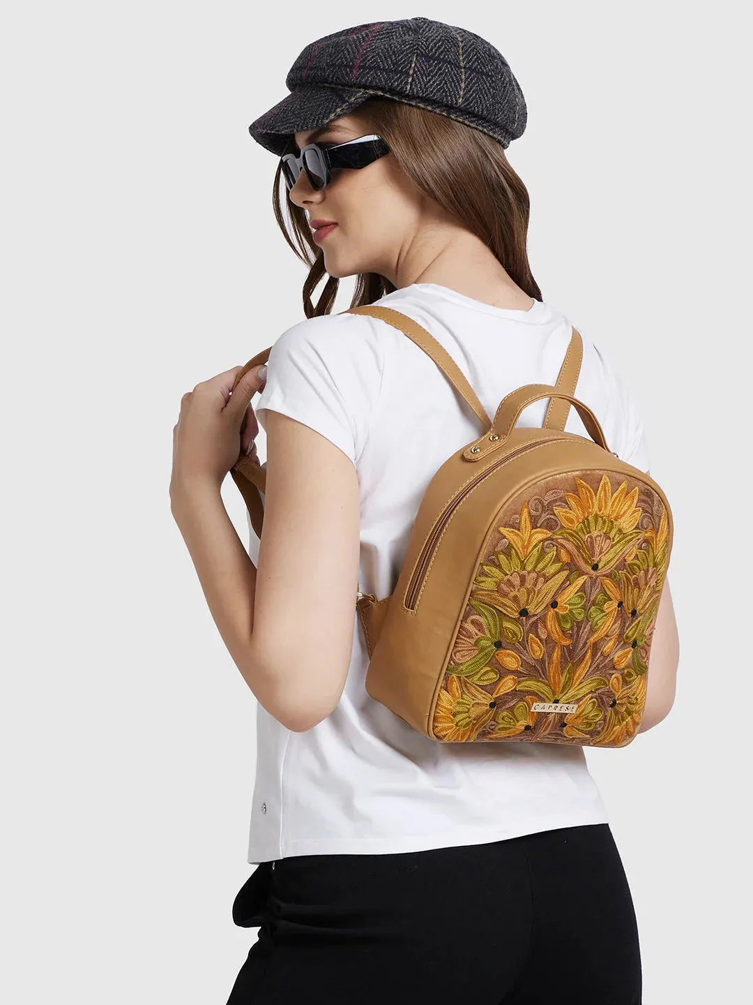 Caprese Tresna Embroidery Backpack Handbag Fawn