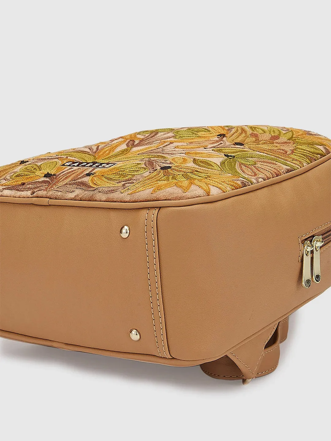 Caprese Tresna Embroidery Backpack Handbag Fawn