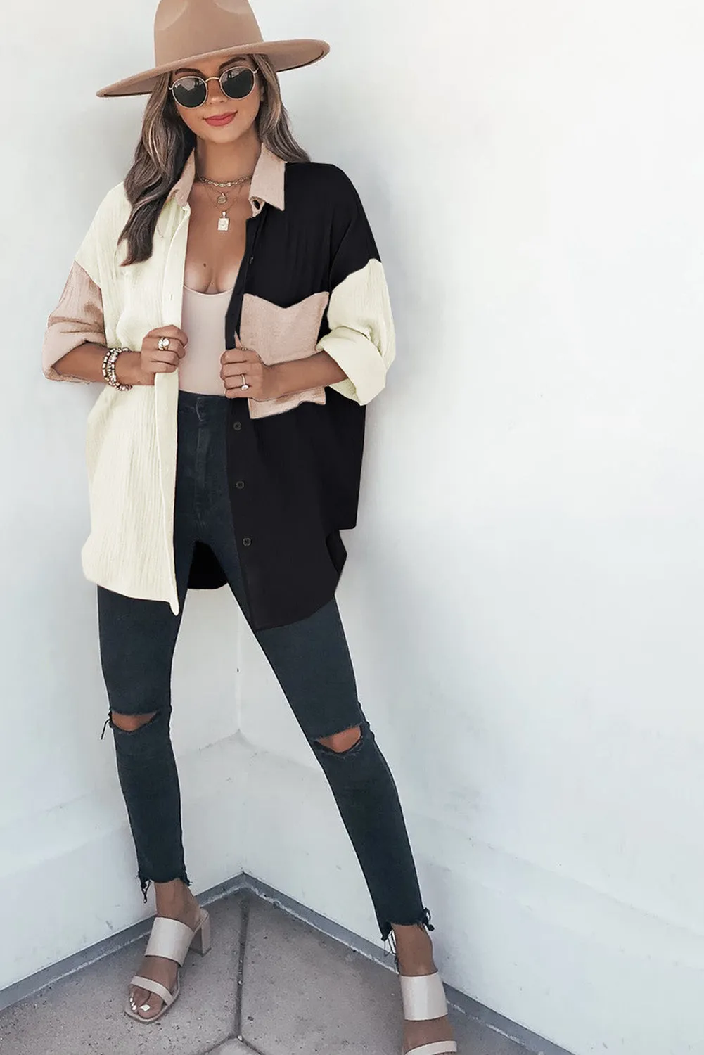 Casual Solid Linen Long Sleeve Lapel Blouse