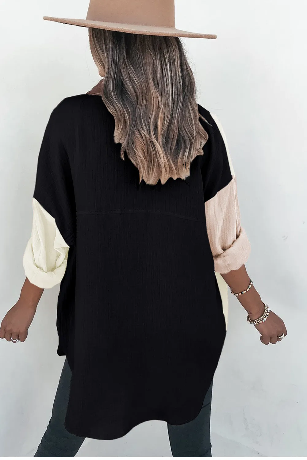 Casual Solid Linen Long Sleeve Lapel Blouse