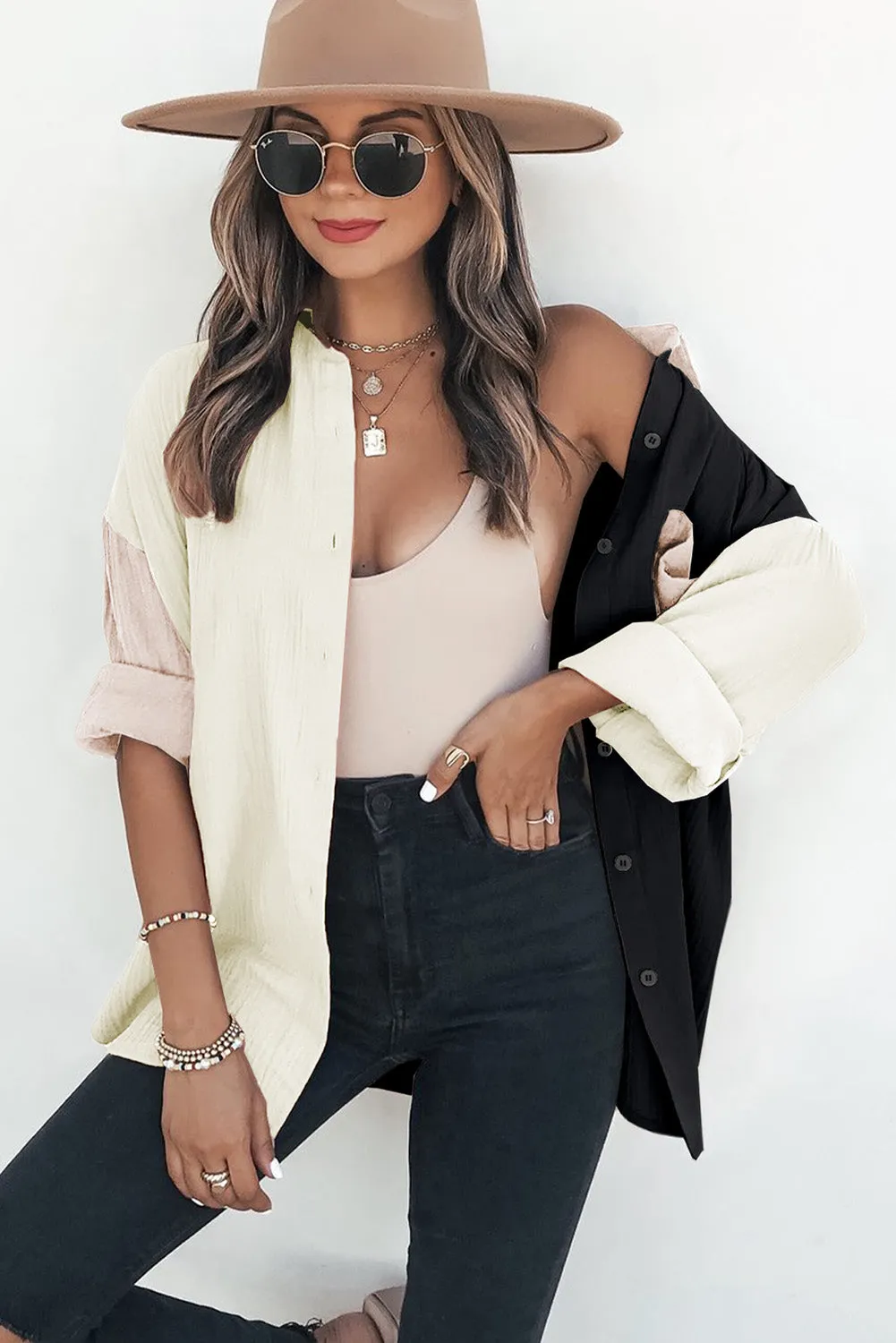 Casual Solid Linen Long Sleeve Lapel Blouse