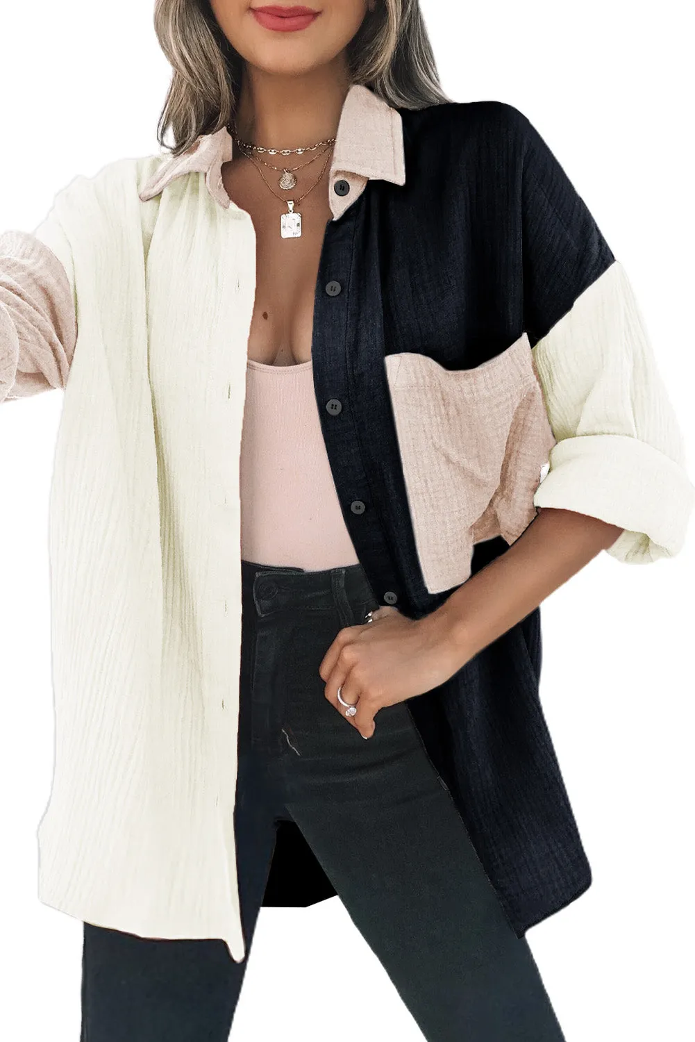 Casual Solid Linen Long Sleeve Lapel Blouse