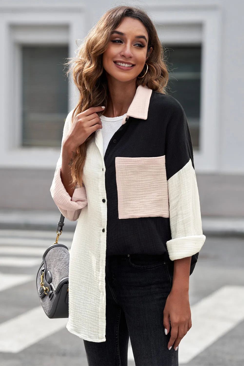 Casual Solid Linen Long Sleeve Lapel Blouse