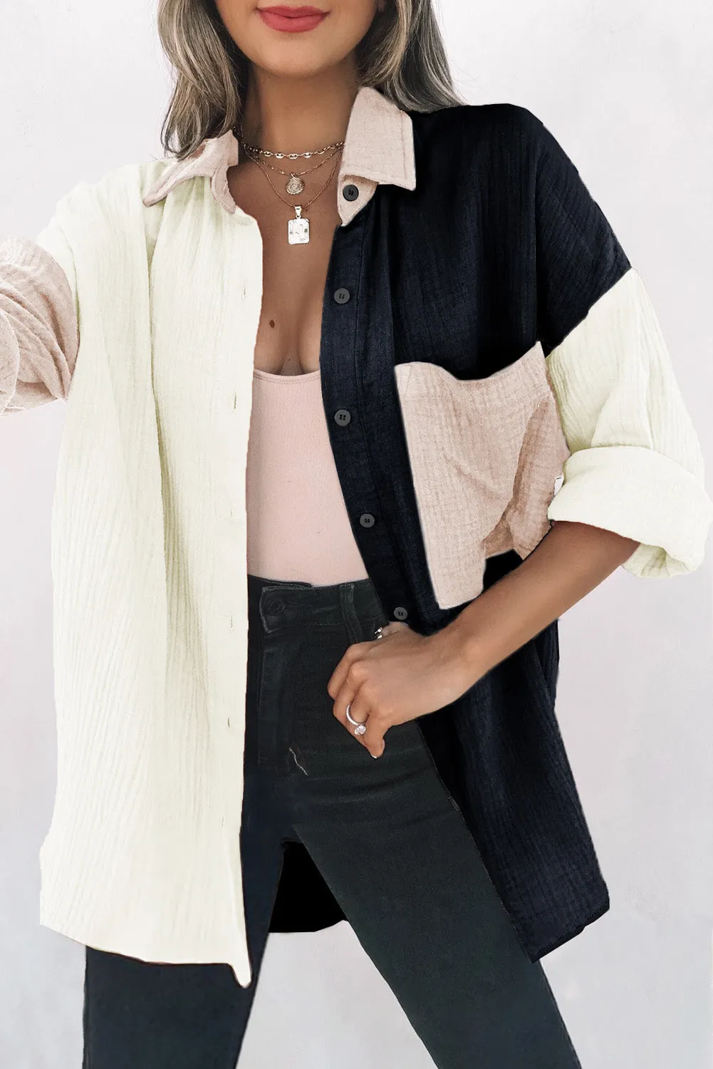 Casual Solid Linen Long Sleeve Lapel Blouse