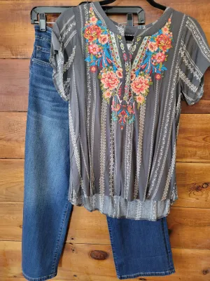 Charcoal Embroidered Top
