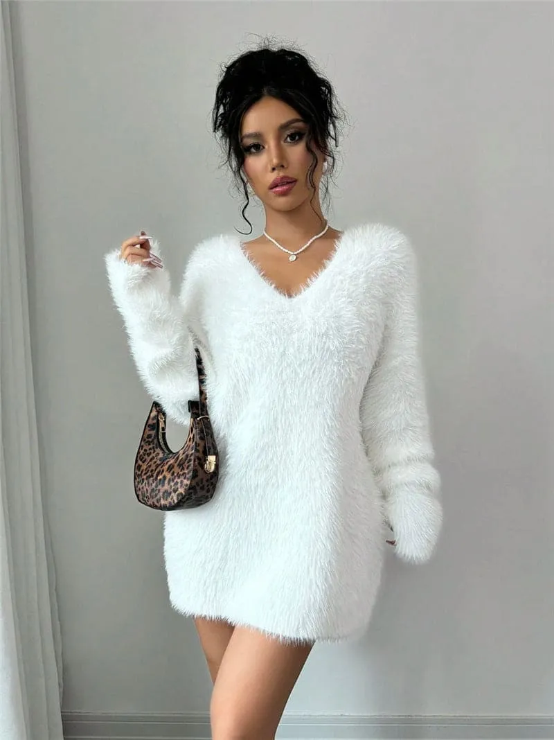 Clara V-Neck Cozy Knit Sweater Dress