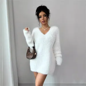 Clara V-Neck Cozy Knit Sweater Dress