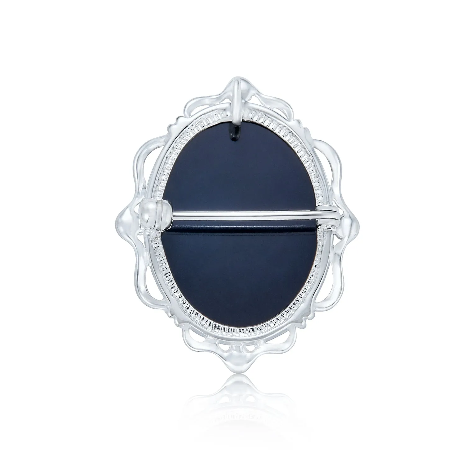 Classic Antique Brooche Pin Blue White Victorian Lady Cameo Pendant & Necklace