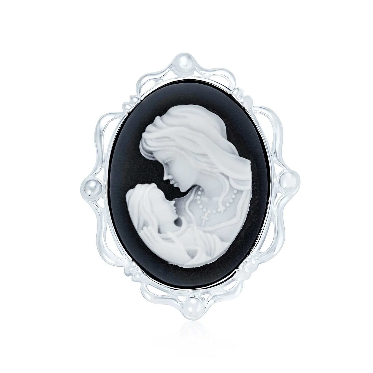 Classic Antique Brooche Pin Blue White Victorian Lady Cameo Pendant & Necklace