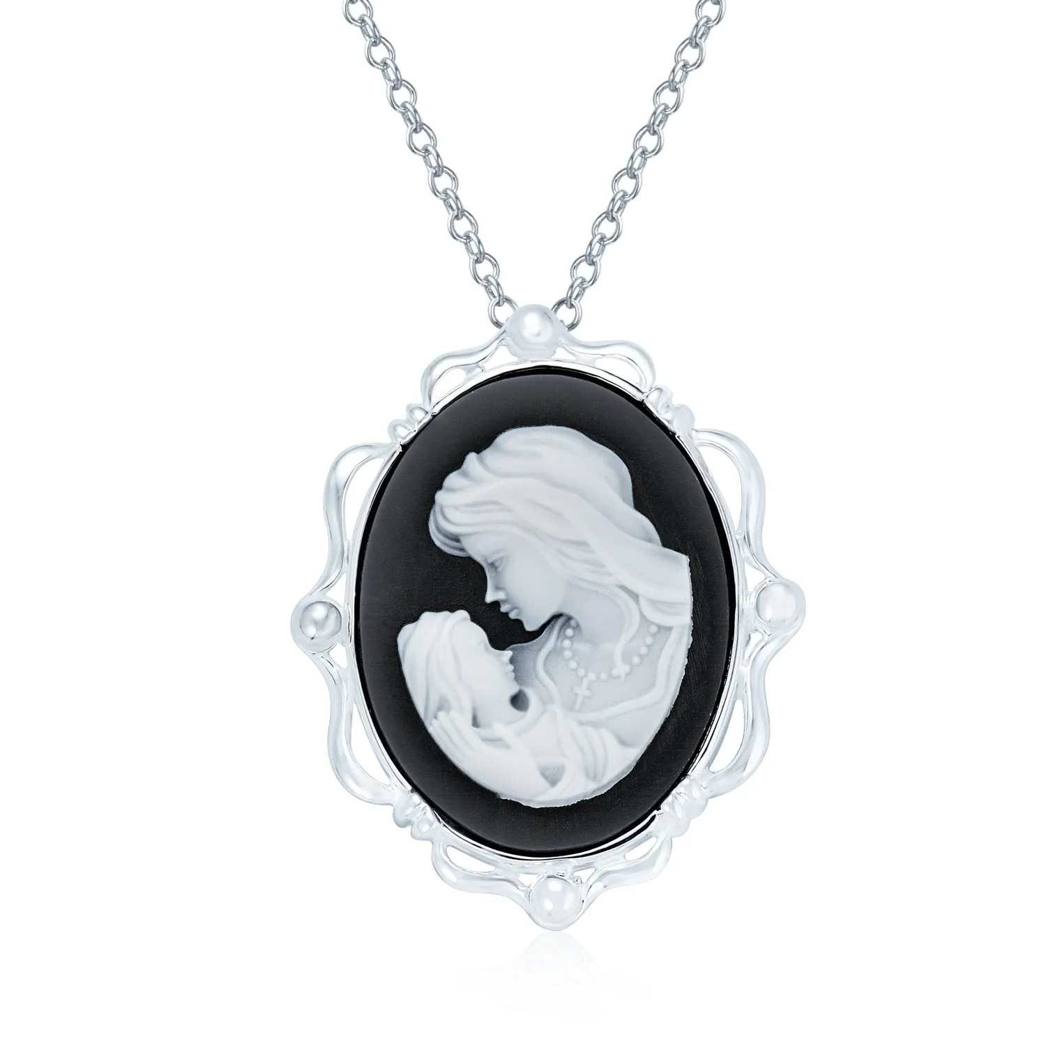 Classic Antique Brooche Pin Blue White Victorian Lady Cameo Pendant & Necklace