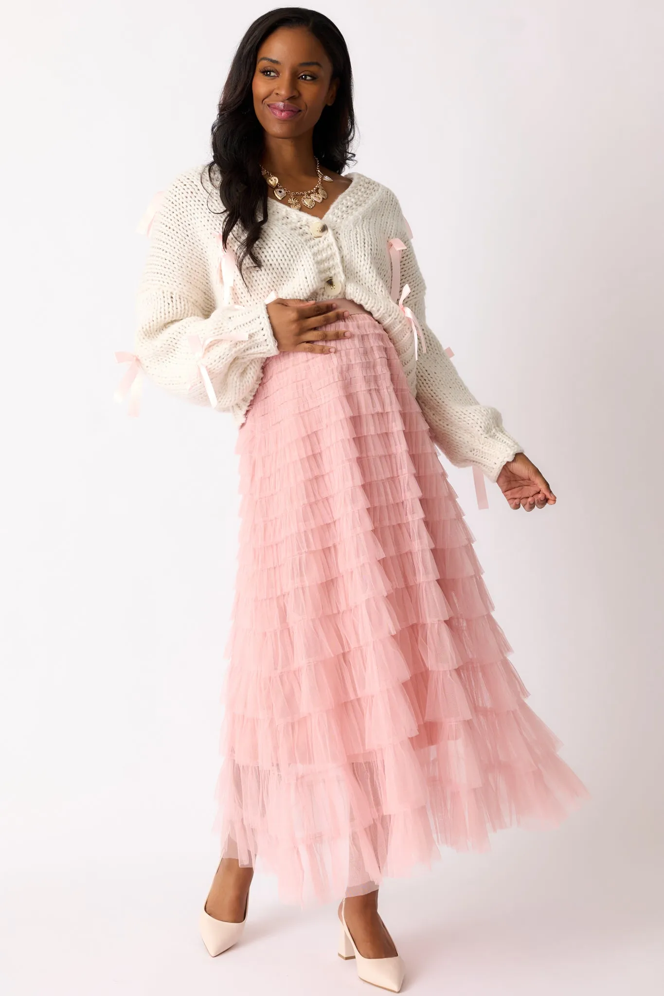 Coffee Run Ivory Knit Cropped Bow Cardigan