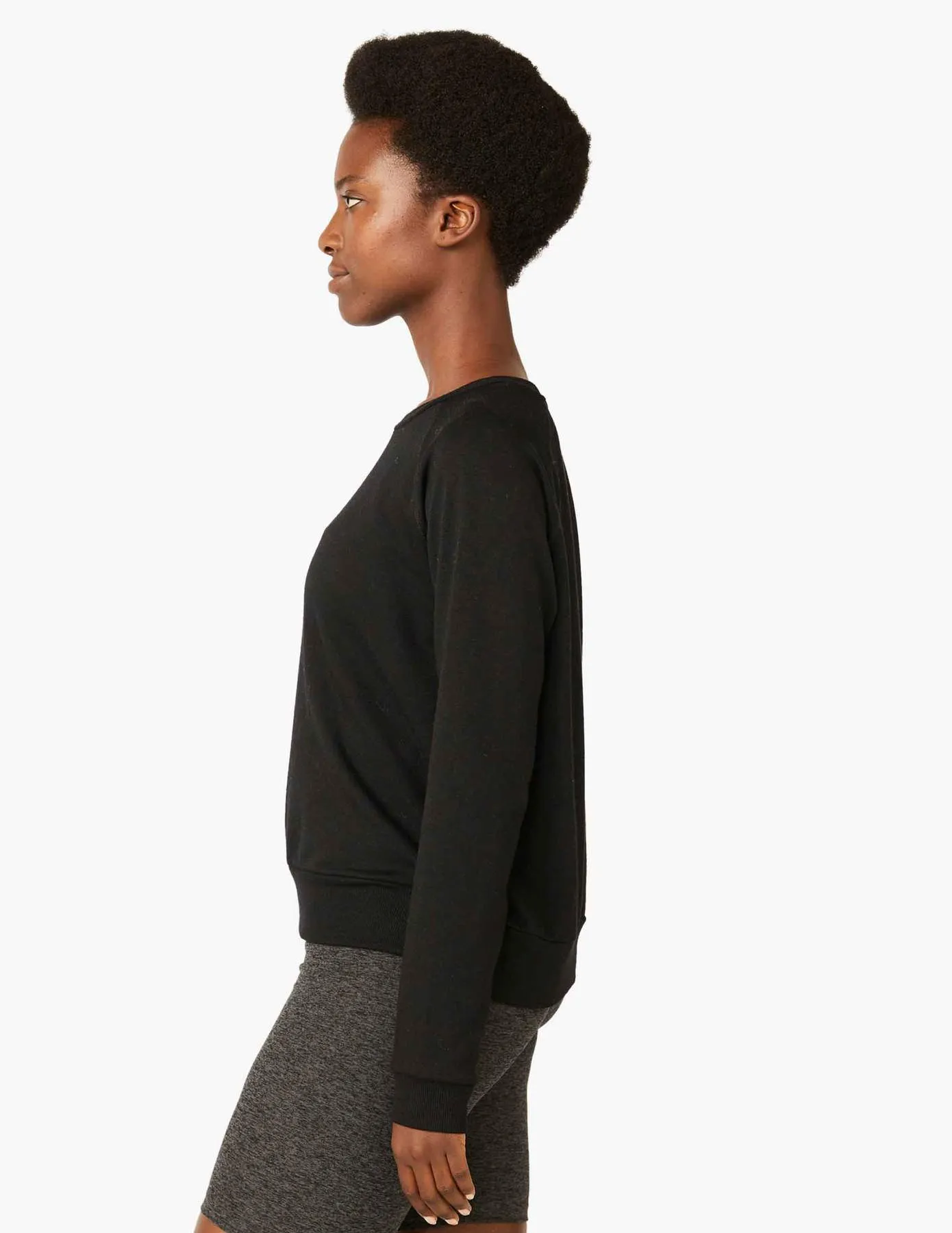Cozy Fleece Favorite Raglan Crew Sweatshirt- Black