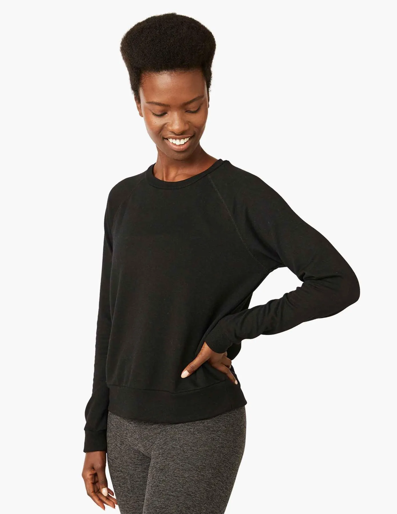 Cozy Fleece Favorite Raglan Crew Sweatshirt- Black