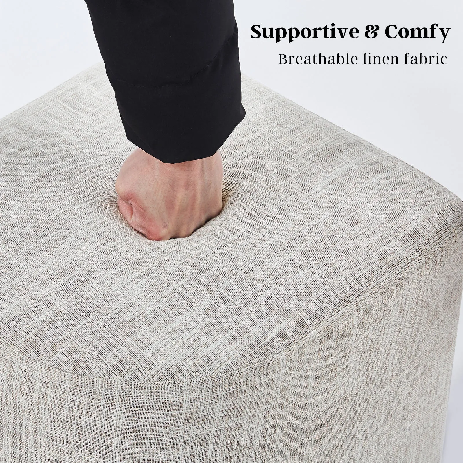 Cream Grey Linen Ottoman Stool Footrest Pouf - La Bella