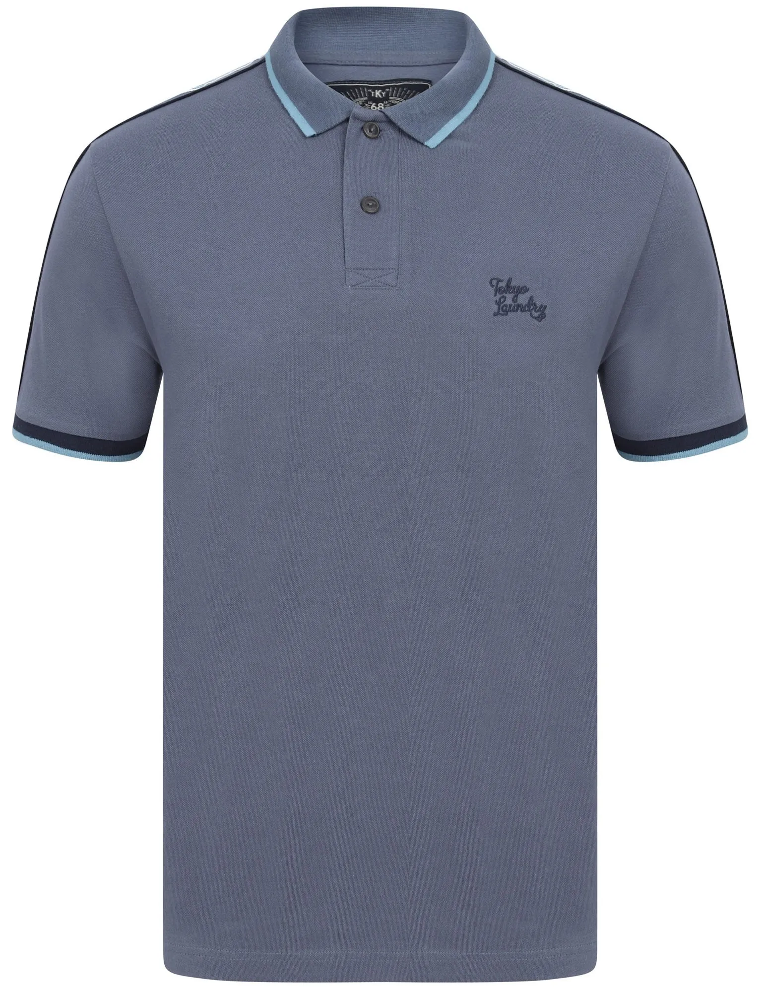 Finley Point 2 Cotton Piqué Polo Shirt with Tape Detail In Vintage Indigo - Tokyo Laundry