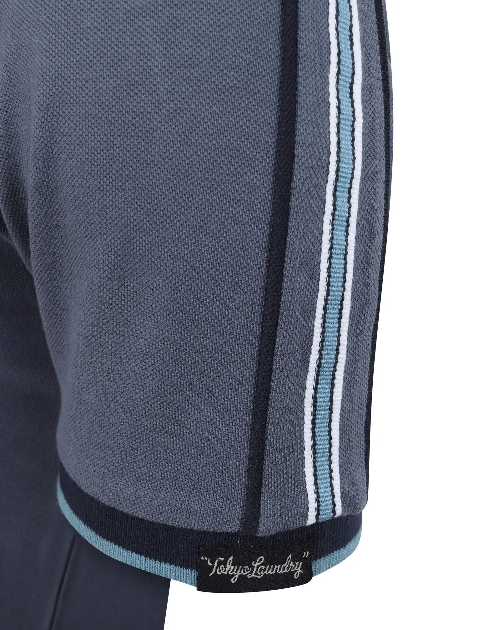 Finley Point 2 Cotton Piqué Polo Shirt with Tape Detail In Vintage Indigo - Tokyo Laundry