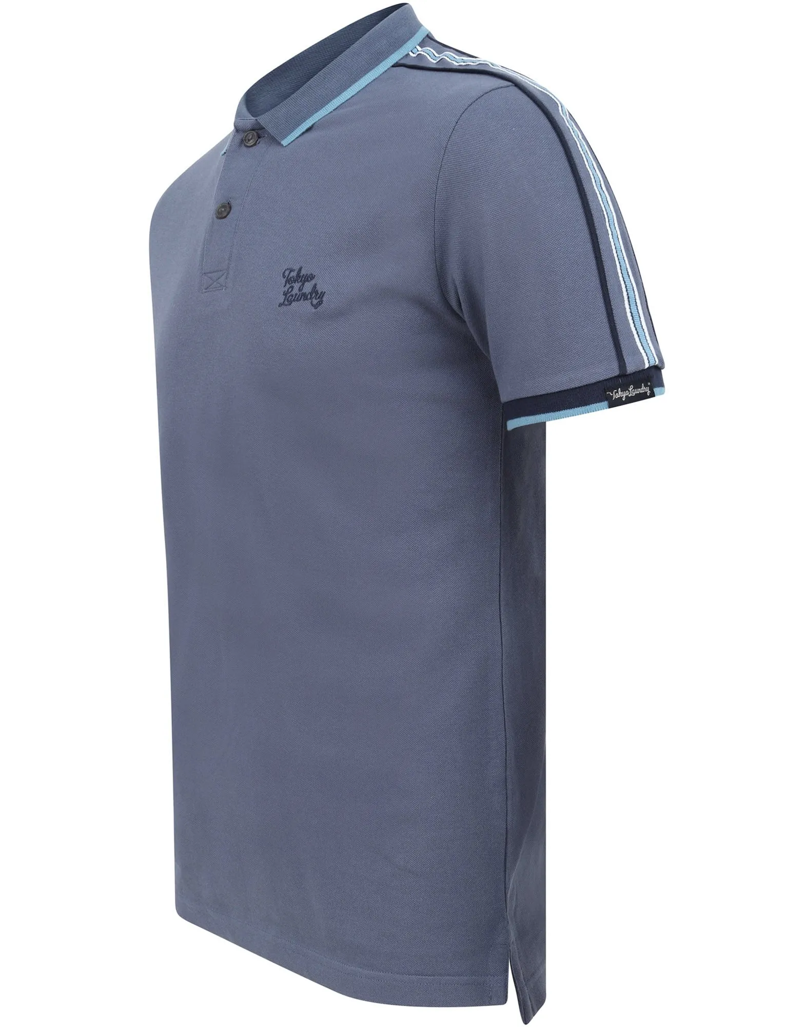 Finley Point 2 Cotton Piqué Polo Shirt with Tape Detail In Vintage Indigo - Tokyo Laundry