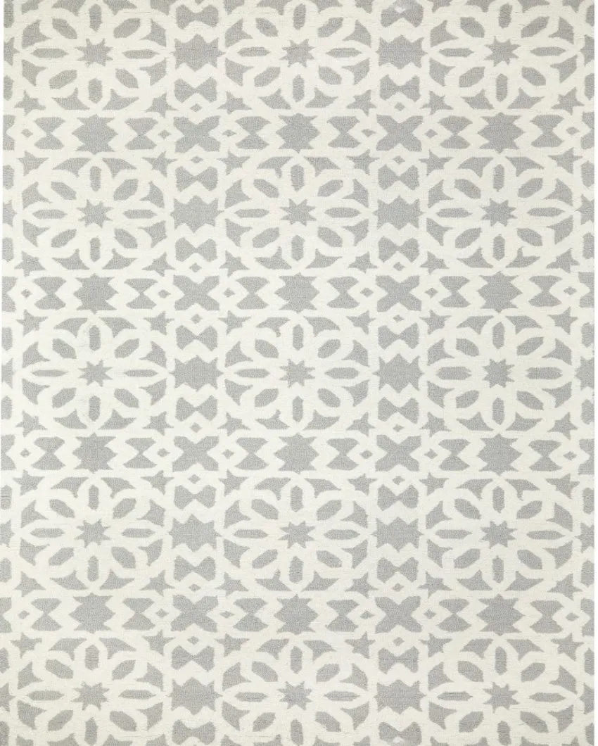 Geometric Hand Tufted Wool Carpet Trendy Design | Grey | 5 x 8 Feet