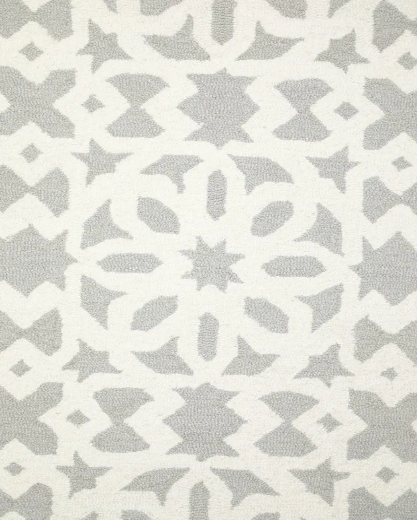 Geometric Hand Tufted Wool Carpet Trendy Design | Grey | 5 x 8 Feet