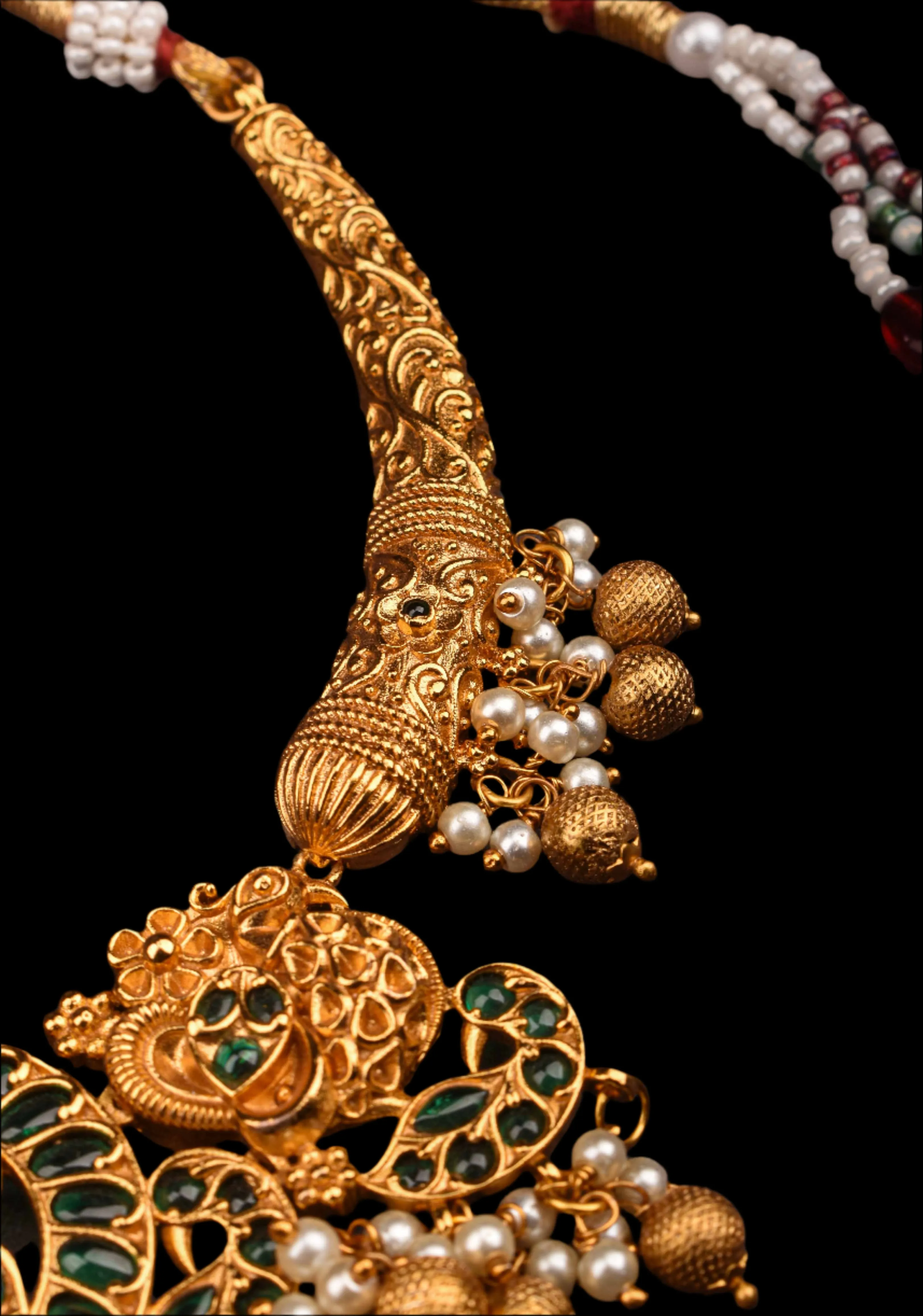 Hasli inspired Ethnic Necklace With Green stone and dangling beads