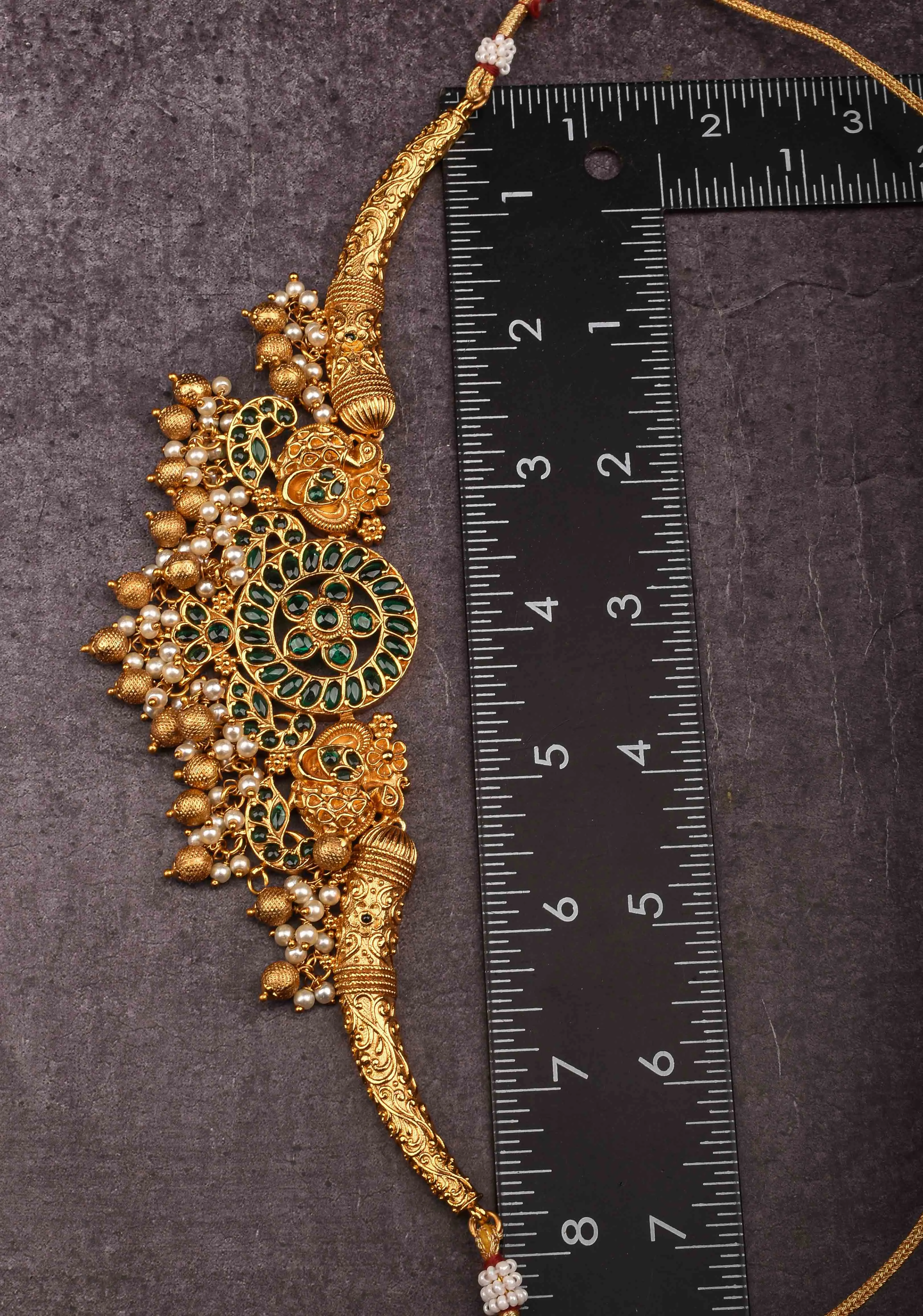 Hasli inspired Ethnic Necklace With Green stone and dangling beads