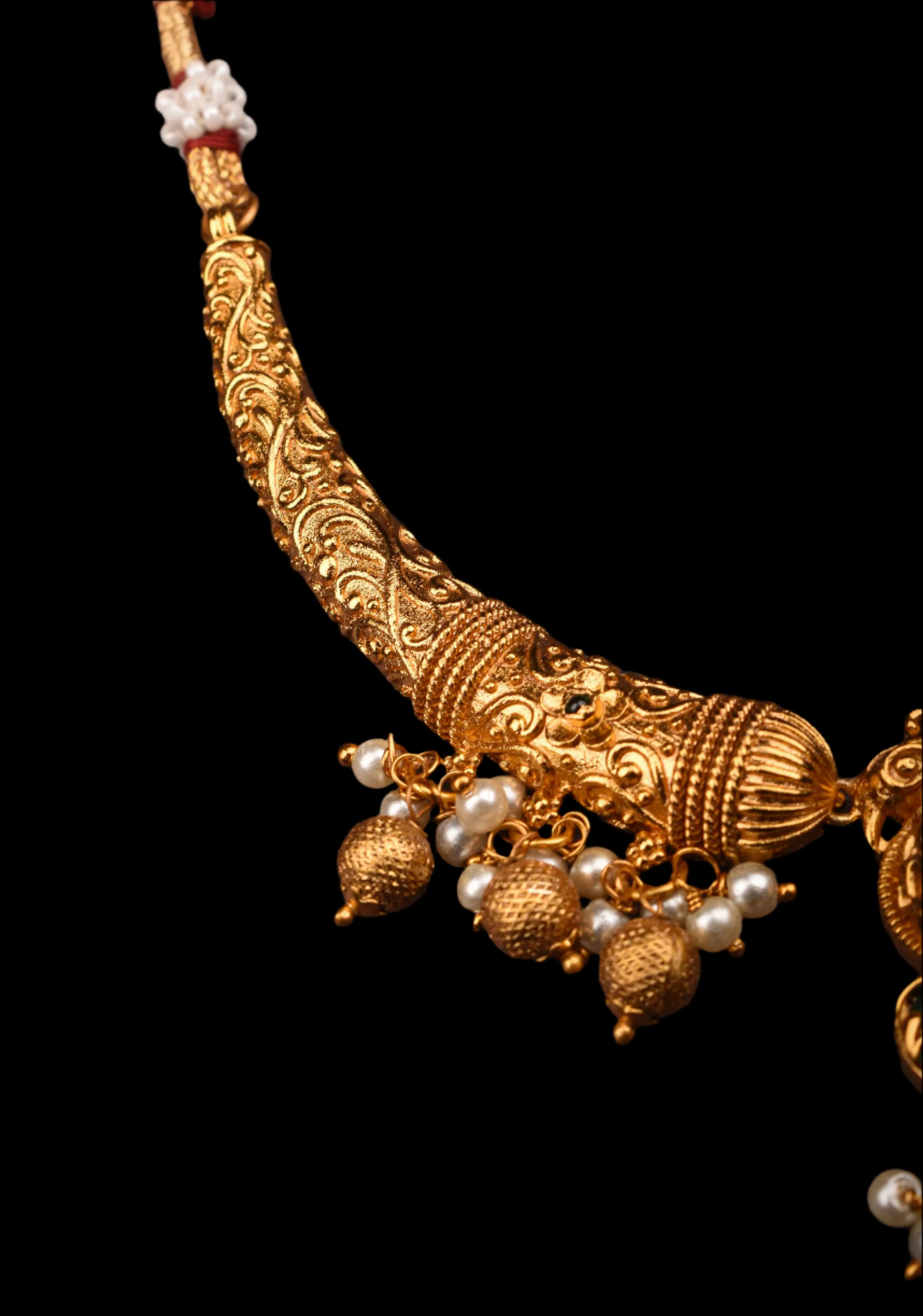 Hasli inspired Ethnic Necklace With Green stone and dangling beads