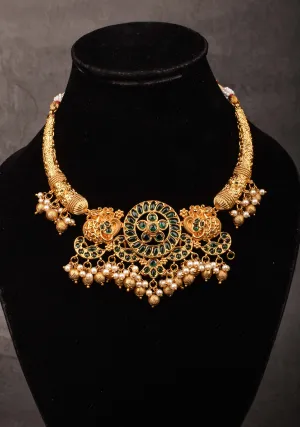 Hasli inspired Ethnic Necklace With Green stone and dangling beads