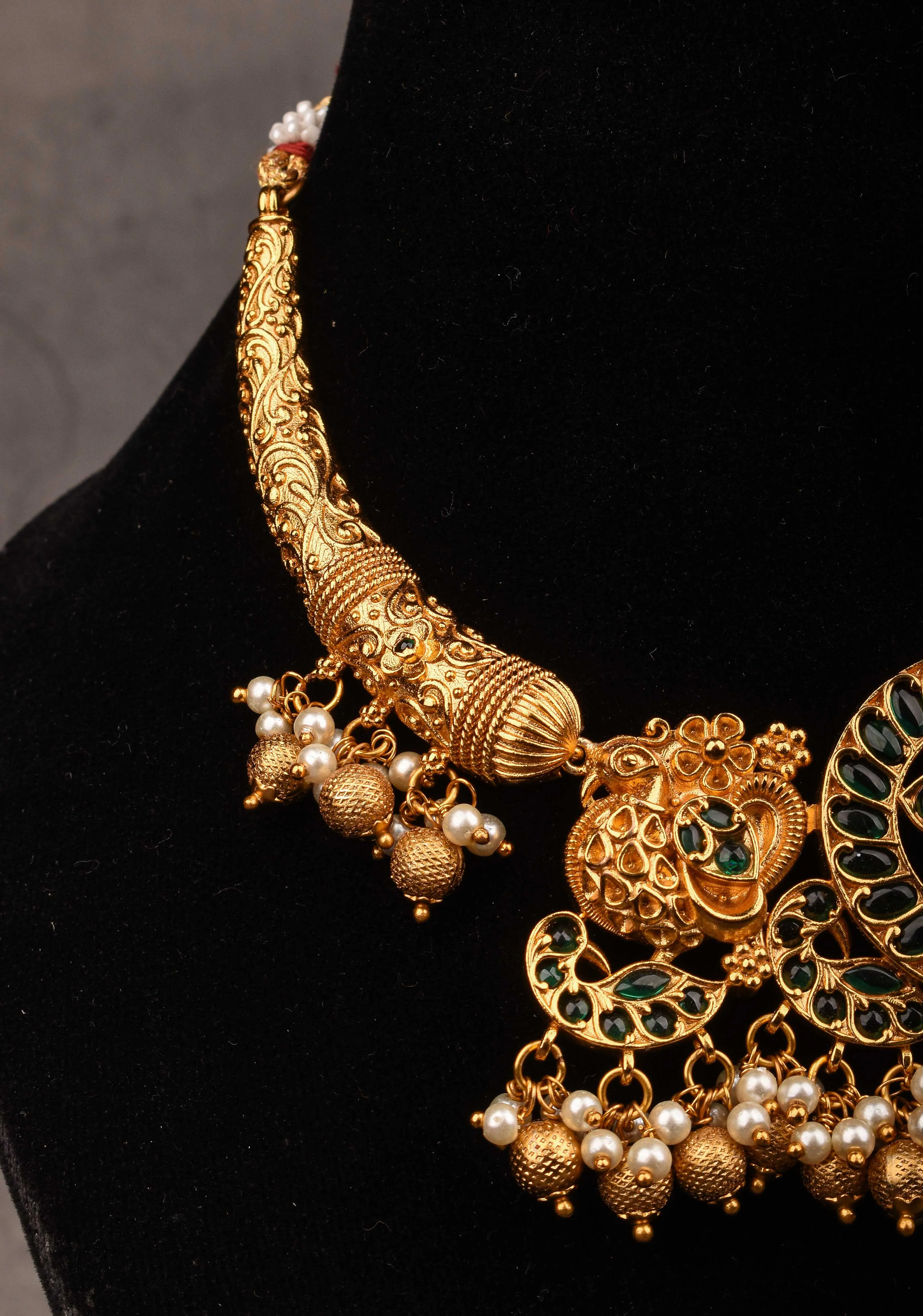 Hasli inspired Ethnic Necklace With Green stone and dangling beads